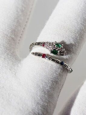 Anna Kaci Womens Snake Statement Ring with Multicolored Crystals